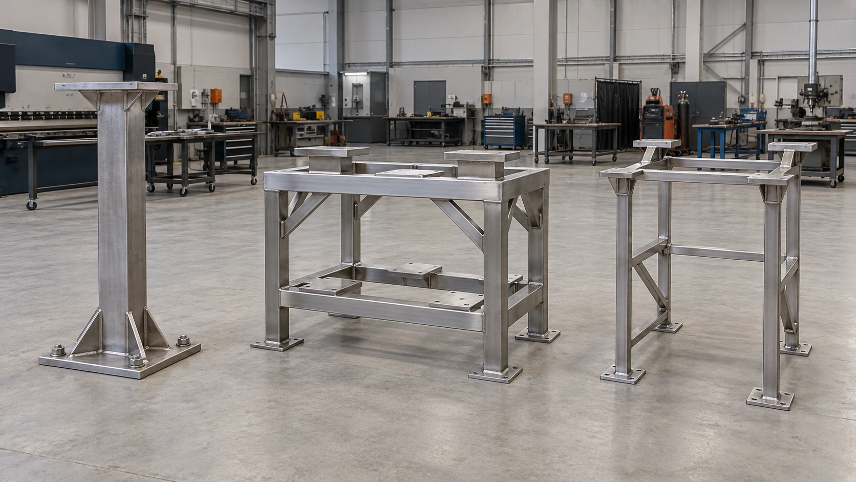 Soportes, bastidores y estructuras ligeras de acero fabricados a medida, con placas y puntos de montaje